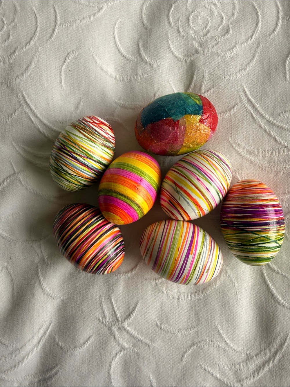 Eggmazing Wooden Easter Eggs Lot of 7 Painted decoupage Colorful Spring Decor